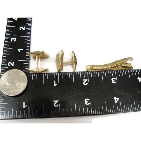 Asymmetrical Cufflinks Tie Clip Set Gold Tone Wedding Tux Vintage - Picture 8 of 16